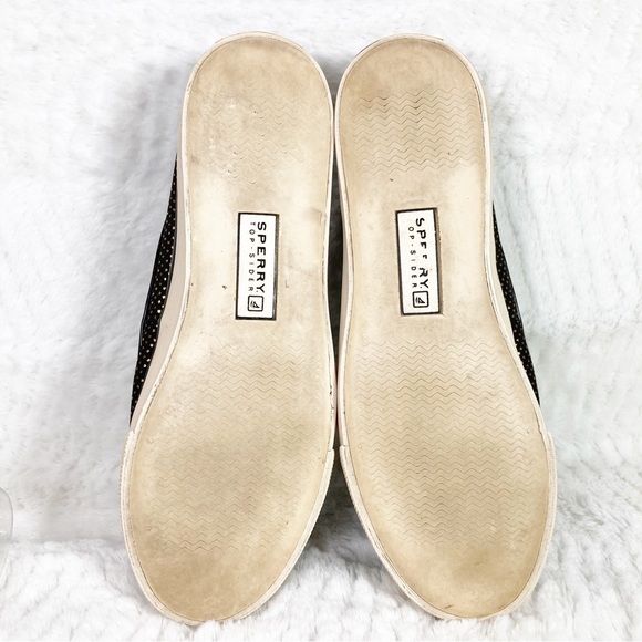 Sperry Topsider Black Patent Gold Pin Dot Boat Shoes - Picture 8 of 8